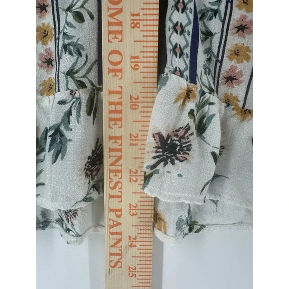 Lucky Brand Womens Floral Print Y2K Boho Peasant Flutter Blouse Size L T1000 - Picture 4 of 16